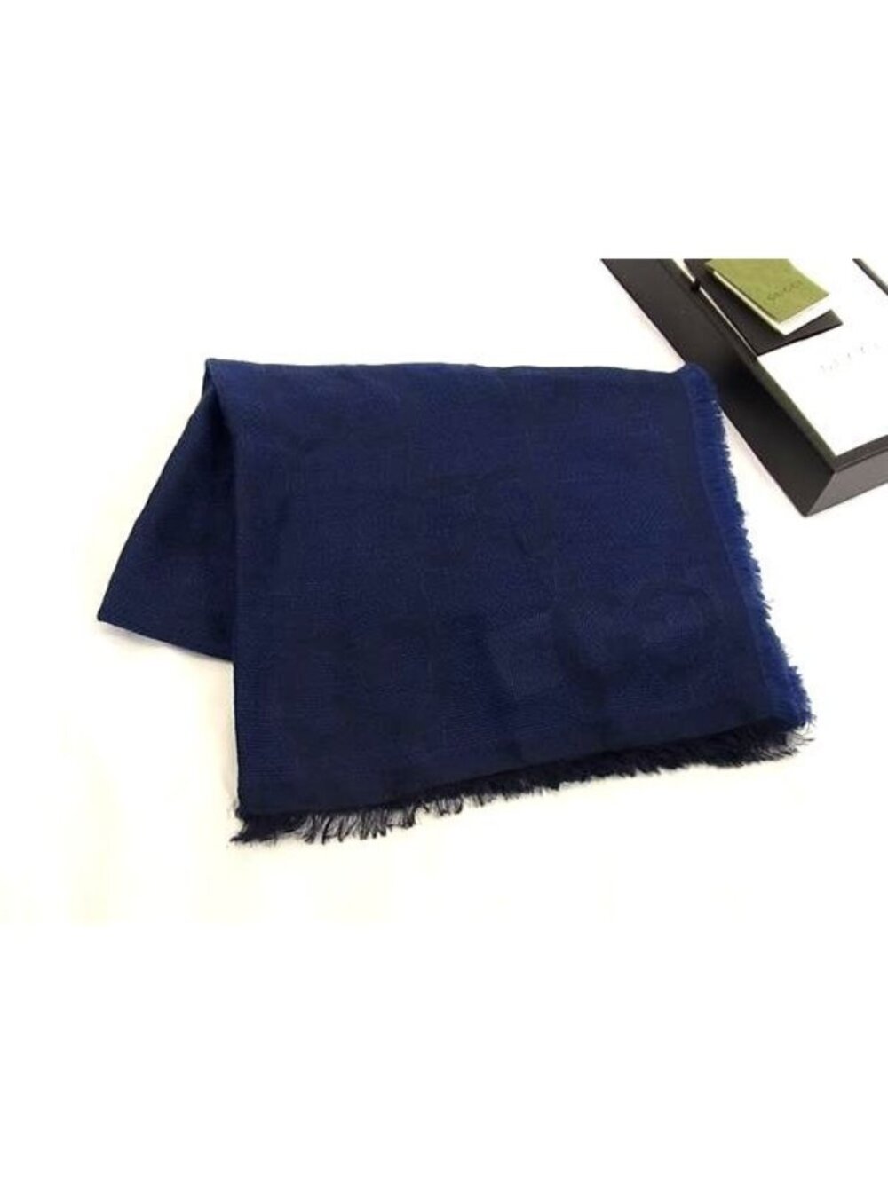 Gucci GG Pattern 76% Wool Silk 24% Scarf Shawl Navy